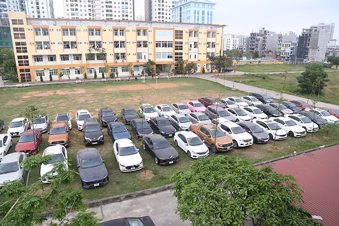 Những xe ô tô tang vật vụ án.