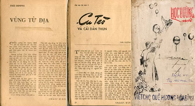 Bìa giai phẩm “Học đường mới” xuất bản năm 1973 và một số Bài viết của tác giả in trên “Văn nghệ Quân giải phóng” năm 1971.