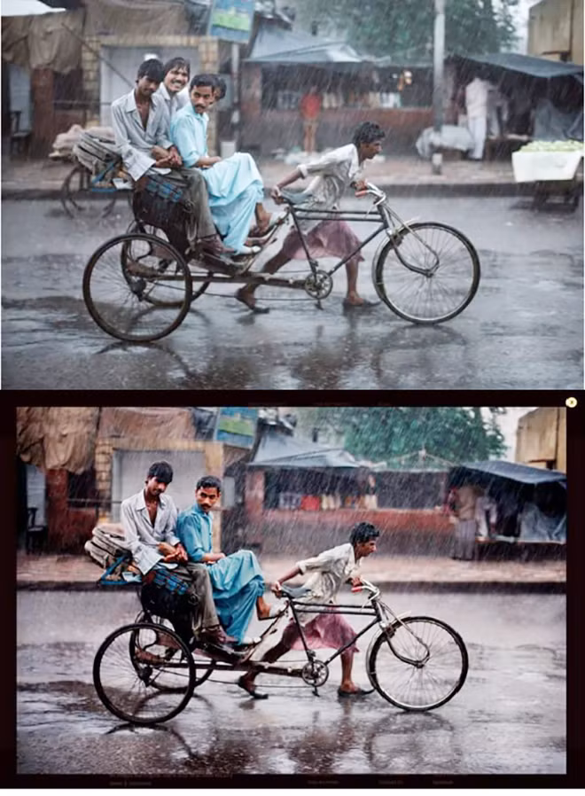 Ảnh gốc (phía trên) và tác phẩm đã qua chỉnh sửa (dưới) của Steve McCurry. Ảnh gốc (phía trên) và tác phẩm đã qua chỉnh sửa (dưới) của Steve McCurry.