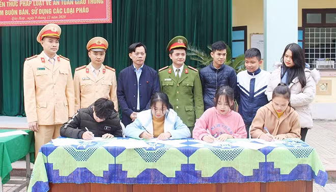 Công an Nghệ An phát động học sinh kí cam kết không sử dụng pháo nổ. Công an Nghệ An phát động học sinh kí cam kết không sử dụng pháo nổ.