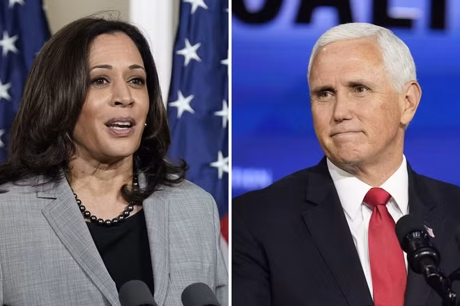 Phó Tổng thống Mỹ đương nhiệm Mike Pence (phải) và Thượng nghị sĩ Kamala Harris. (Ảnh: AP)