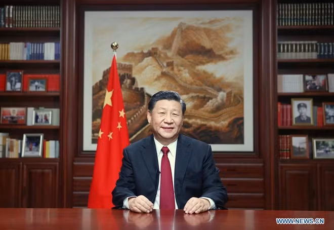 Chủ tịch Trung Quốc Tập Cận Bình đọc thông điệp chúc mừng năm mới 2020. (Ảnh: News.cn)