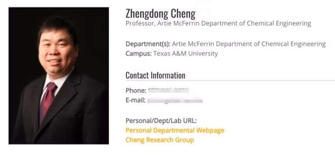Giáo sư Zhengdong Cheng. (Ảnh: TAMU/CNBC)