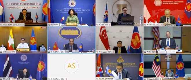 Đại diện các bên tham dự Đối thoại ASEAN-Mỹ lần thứ 33 được tổ chức theo hình thức trực tuyến.