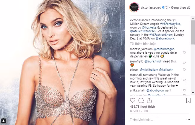 Ngày 5-11, Victoria’s Secret đã chính thức mẫu áo ngực đắt giá nhất trong năm của hãng mang tên Dream Angels Fantasy Bra. “Thiên thần” Elsa Hosk là người có vinh dự được trình diễn mẫu áo này. Mẫu áo ngực triệu đô luôn là thiết kế được chú ý nhất trong các show diễn hàng năm của hãng vì trị giá lên tới hàng triệu USD cùng thiết kế tinh xảo và đẹp mắt.