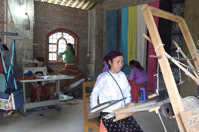 Các chị em là thành viên HTX đang tham gia sản xuất.