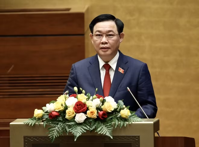 Chủ tịch Quốc hội Vương Đình Huệ phát biểu ngay sau lễ tuyên thệ