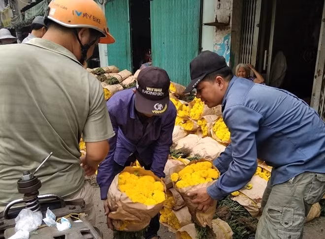 Hàng bó bông lớn được người dân lựa chọn mua về bán lẻ tại các chợ