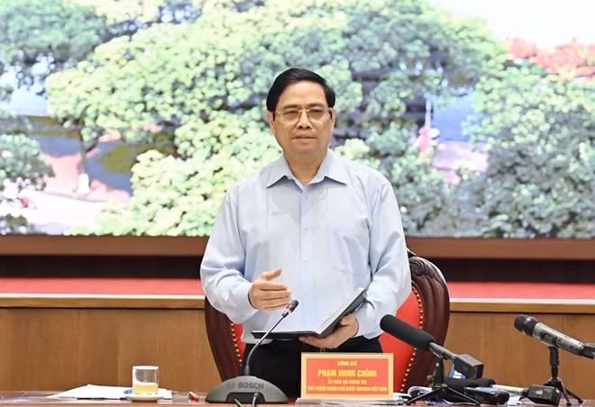Thủ tướng Phạm Minh Chính phát biểu tại buổi làm việc với TP Hà Nội. Ảnh: Viết Thành
