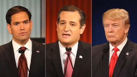 Từ trái qua: Marco Rubio, Ted Cruz và Donald Trump.
