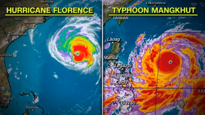 So sánh hai cơn bão Mangkhut và Florence. Ảnh: CNN