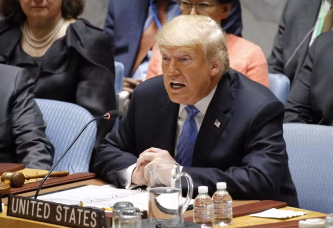 Tổng thống Mỹ Donald Trump phát biểu tại phiên họp của HĐBA LHQ. Ảnh: Reuters