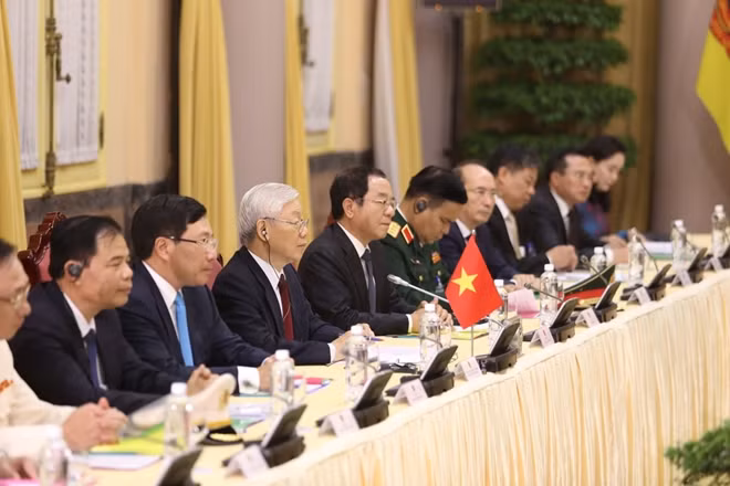 Tổng Bí thư, Chủ tịch nước Nguyễn Phú Trọng phát biểu tại Hội đàm.