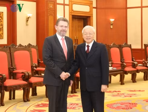 Tổng Bí thư, Chủ tịch nước Nguyễn Phú Trọng tiếp Chủ tịch Thượng viện Australia. Ảnh: VOV