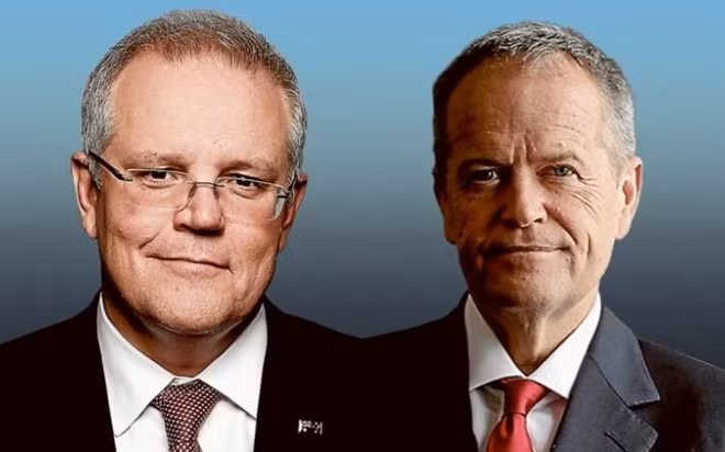Thủ tướng đương nhiệm Scott Morrison và đối thủ của ông, người đứng đầu phe đối lập, Bill Shorten. Ảnh: AFR
