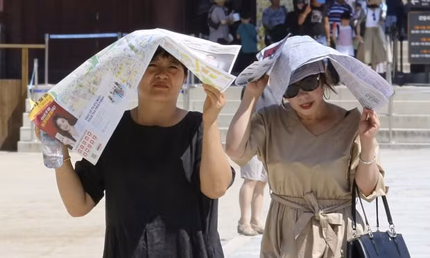 Người dân Hàn Quốc tìm mọi cách để vượt qua cơn khủng hoảng mang tên "nắng nóng". Ảnh: The Guardian