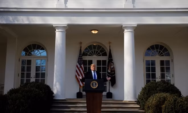 Tổng thống Mỹ Donald Trump phát biểu tại Nhà Trắng. Ảnh: Reuters