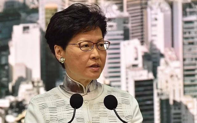 Bà Carrie Lam phát biểu ngày 15-6. Ảnh: TOI