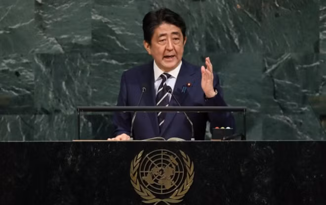 Thủ tướng Nhật Bản Shinzo Abe phát biểu tại Đại hội đồng Liên Hợp Quốc. Ảnh: SCMP