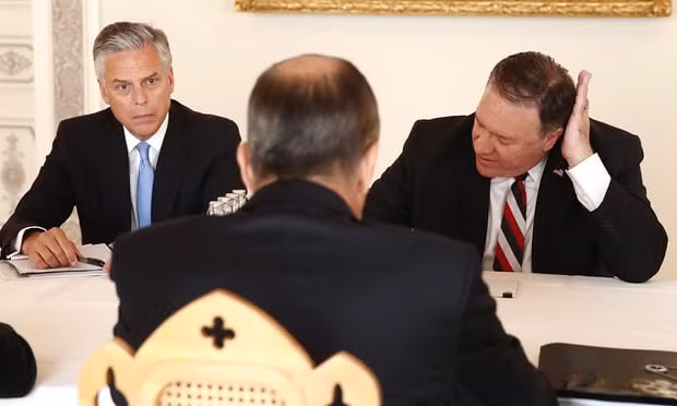 Ngoại trưởng Nga Sergei Lavrov và người đồng cấp Mỹ Mike Pompeo cũng đang có cuộc họp song phương tại Helsinki. Ảnh: TASS