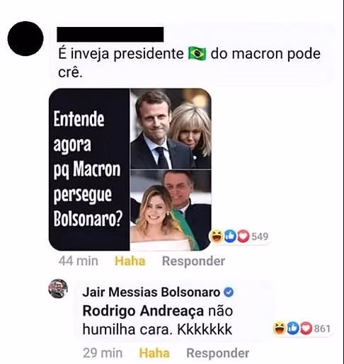 Bình luận được cho là thiếu tôn trọng của nhà lãnh đạo Brazil. Ảnh: Facebook Bình luận được cho là thiếu tôn trọng của nhà lãnh đạo Brazil. Ảnh: Facebook