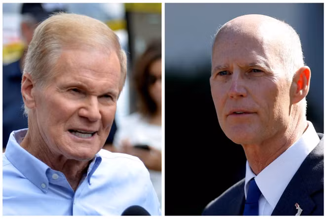 Thượng nghị sĩ Mỹ Bill Nelson và Thống đốc bang Florida Rick Scott. Ảnh: REUTERS