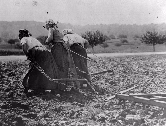 Tại một "chiến trường" khác được các nhiếp ảnh gia ghi lại vào khoảng năm 1916-1917, những người phụ nữ cũng đang dốc lực làm việc trên cánh đồng lúa tại Anh. Ảnh: Reuters