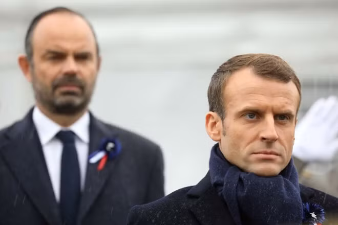 Tổng thống Pháp Emmanuel Macron và Thủ tướng Pháp Edouard Philippe tại sự kiện. Ảnh: CNN