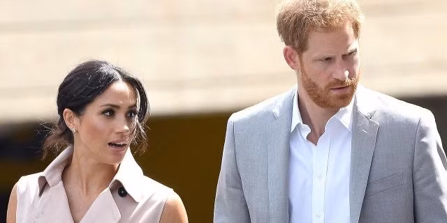 Hoàng tử Harry bên vợ mình, công nương Meghan. Ảnh: Daily