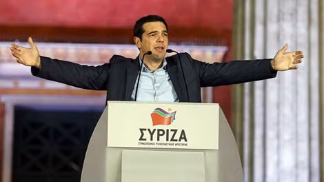 Lãnh đạo đảng Syriza, ông Alexis Tsipras phát biểu trước người ủng hộ ở thủ đô Athens. Ảnh: Reuters Lãnh đạo đảng Syriza, ông Alexis Tsipras phát biểu trước người ủng hộ ở thủ đô Athens. Ảnh: Reuters