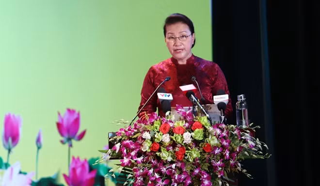 Chủ tịch Quốc hội Nguyễn Thị Kim Ngân phát biểu tại buổi lễ.