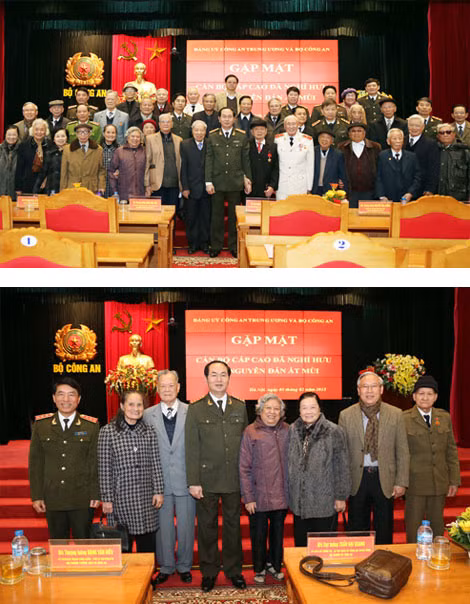 Đại tướng Trần Đại Quang, Ủy viên Bộ Chính trị, Bí thư Đảng ủy Công an Trung ương, Bộ trưởng Bộ Công an cùng các đại biểu tham dự buổi gặp mặt.