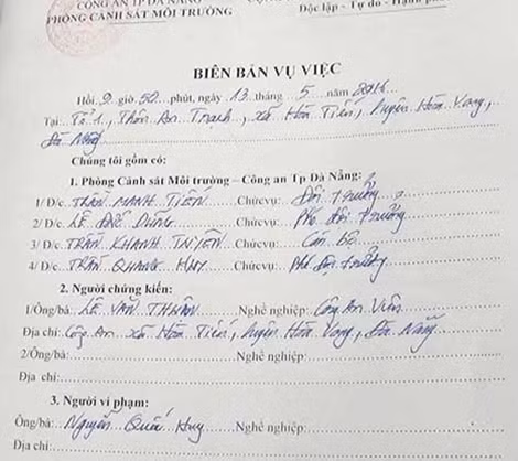 Biên bản xử lý của Phòng CSMT TPĐà Nẵng.