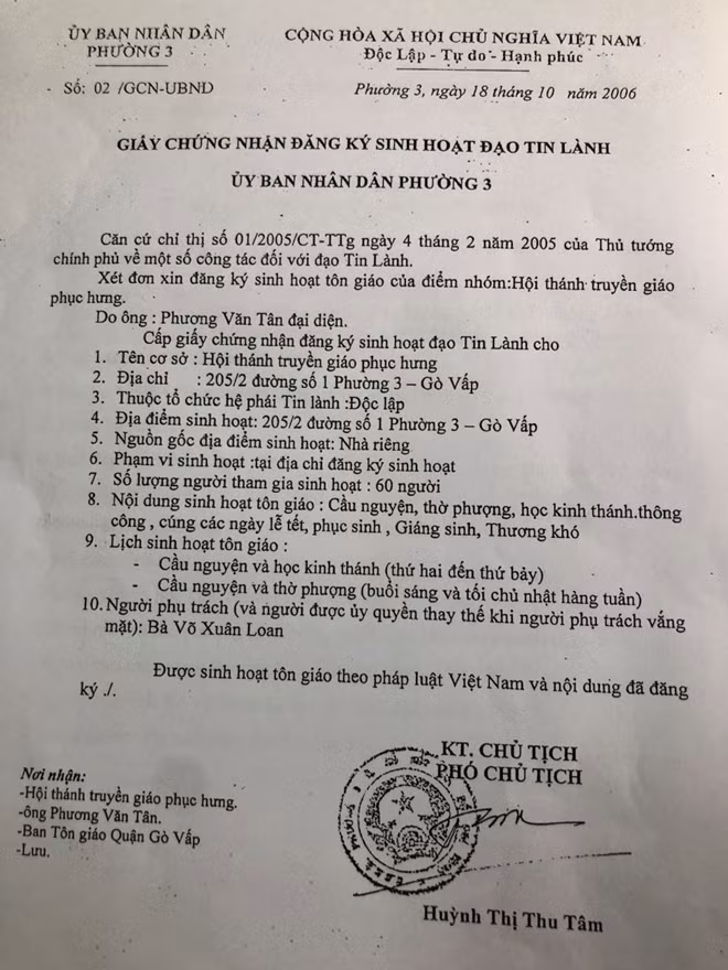 Giấy chứng nhận đăng ký sinh hoạt của Hội này.