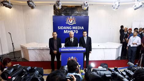 Thủ tướng Malaysia Najib Razak tại cuộc họp báo tổ chức ở Trung tâm Thương mại Thế giới Putra, thủ đô Kuala Lumpur.