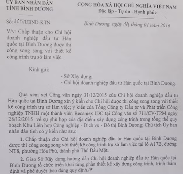 Quyết định số 105/UBND-KTN của UBND tỉnh Bình Dương (ảnh K.Vinh) Quyết định số 105/UBND-KTN của UBND tỉnh Bình Dương (ảnh K.Vinh)