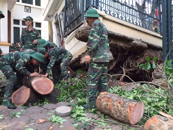 Ngoài lực lượng Công an, Quân đội, sinh viên tình nguyện cũng được huy động tham gia khắc phục hậu quả “siêu dông”.