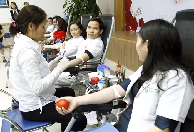 Các thầy thuốc của Bệnh Viện Mắt Hà Nội 2 hiến máu tình nguyện