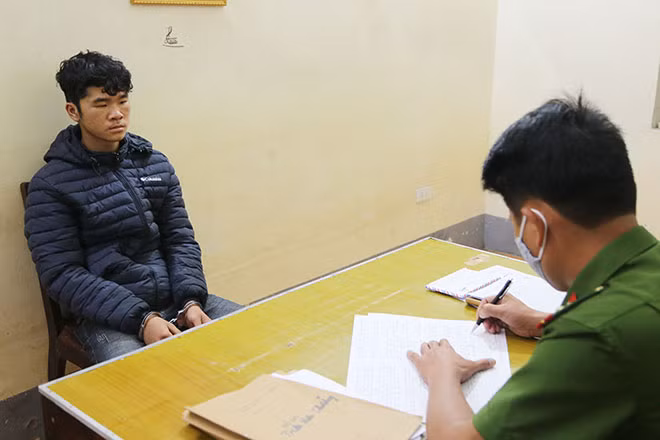 Đối tượng Triệu Văn Thưởng tại Cơ quan Công an.