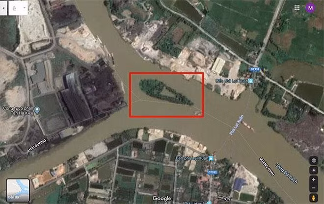 Khu vực khoanh đỏ là nơi phát lộ thêm bãi cọc liên quan đến chiến thắng Bạch Đằng.