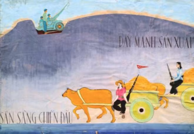 Tranh cổ động “Đẩy mạnh sản xuất, sẵn sàng chiến đấu” năm 1968