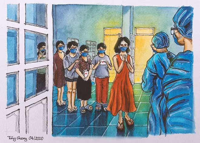 Bức ký họa trong bộ sách "Con đã về nhà - I'm home".