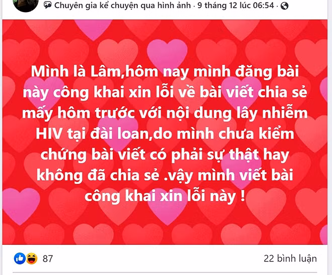 Sau khi nhận thức được hậu quả, ông Lâm đã đăng lời xin lỗi