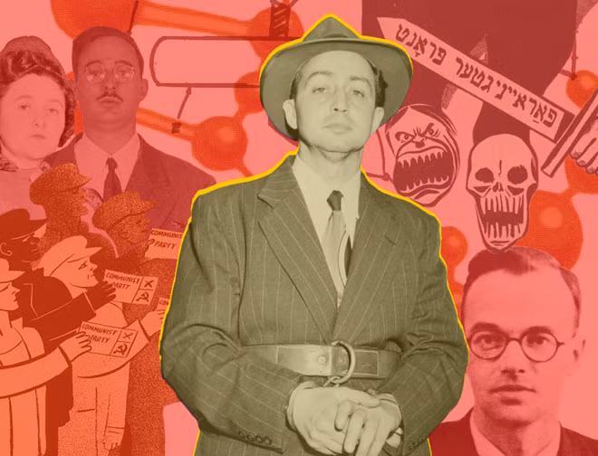 "Toàn cảnh" vụ Rosenberg trên báo chí đương thời (Trái, vợ chồng Rosenberg. Phải, Klaus Fuchs. Giữa, Harry Gold).