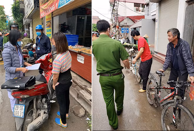Ngoài nhắc nhở người dân ra đường đeo khẩu trang, cán bộ y tế còn phối hợp lấy thông tin khai báo y tế của người dân.