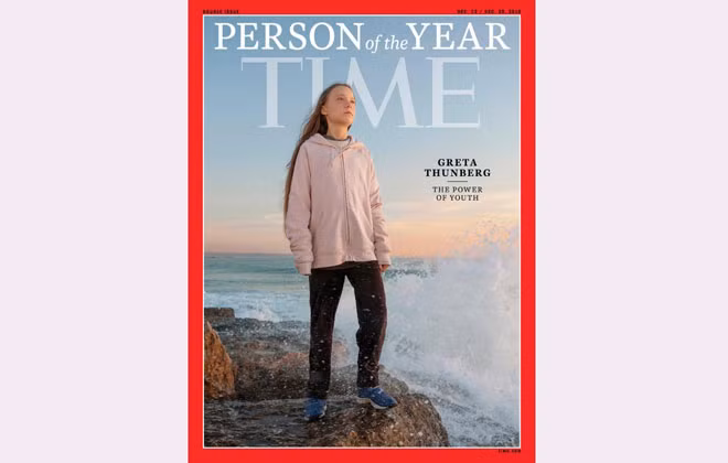 Tháng 12-2018, tạp chí Time đã bầu chọn Greta Thunberg là một trong 25 thanh thiếu niên có ảnh hưởng nhất thế giới. ảnh: Time.