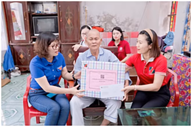 Tuổi trẻ Agribank Chi nhánh Thái Bình thăm và tặng quà traoquà tình nghĩa cho các cô, các bác là những người có công với cách mạng.
