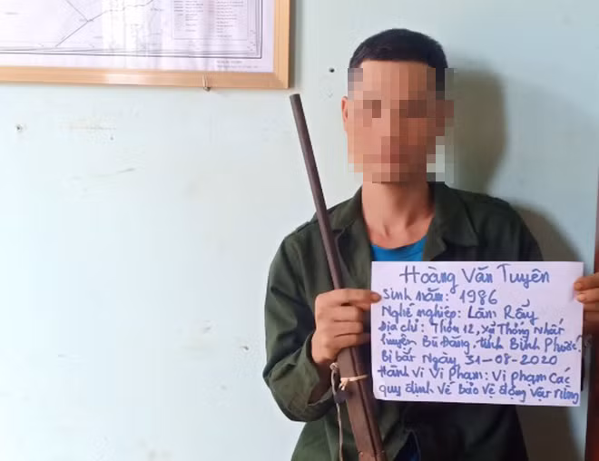 Đối tượng Hoàng Văn Tuyên cùng tang vật tại cơ quan kiểm lâm. Đối tượng Hoàng Văn Tuyên cùng tang vật tại cơ quan kiểm lâm.