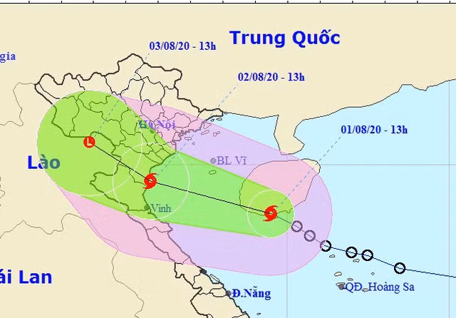 Đường đi của bão số 2 dự kiến đổ bộ vào các tỉnh miền Trung và miền Bắc.