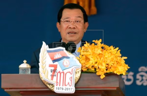 Chủ tịch CPP Samdech Hun Sen phát biểu tại buổi lễ. Ảnh: EPA Chủ tịch CPP Samdech Hun Sen phát biểu tại buổi lễ. Ảnh: EPA